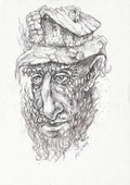 Longing for Home, a symbolic drawing by Alexander Krasilshchikov depicting a contemplative man whose home has become part of his identity and memory.